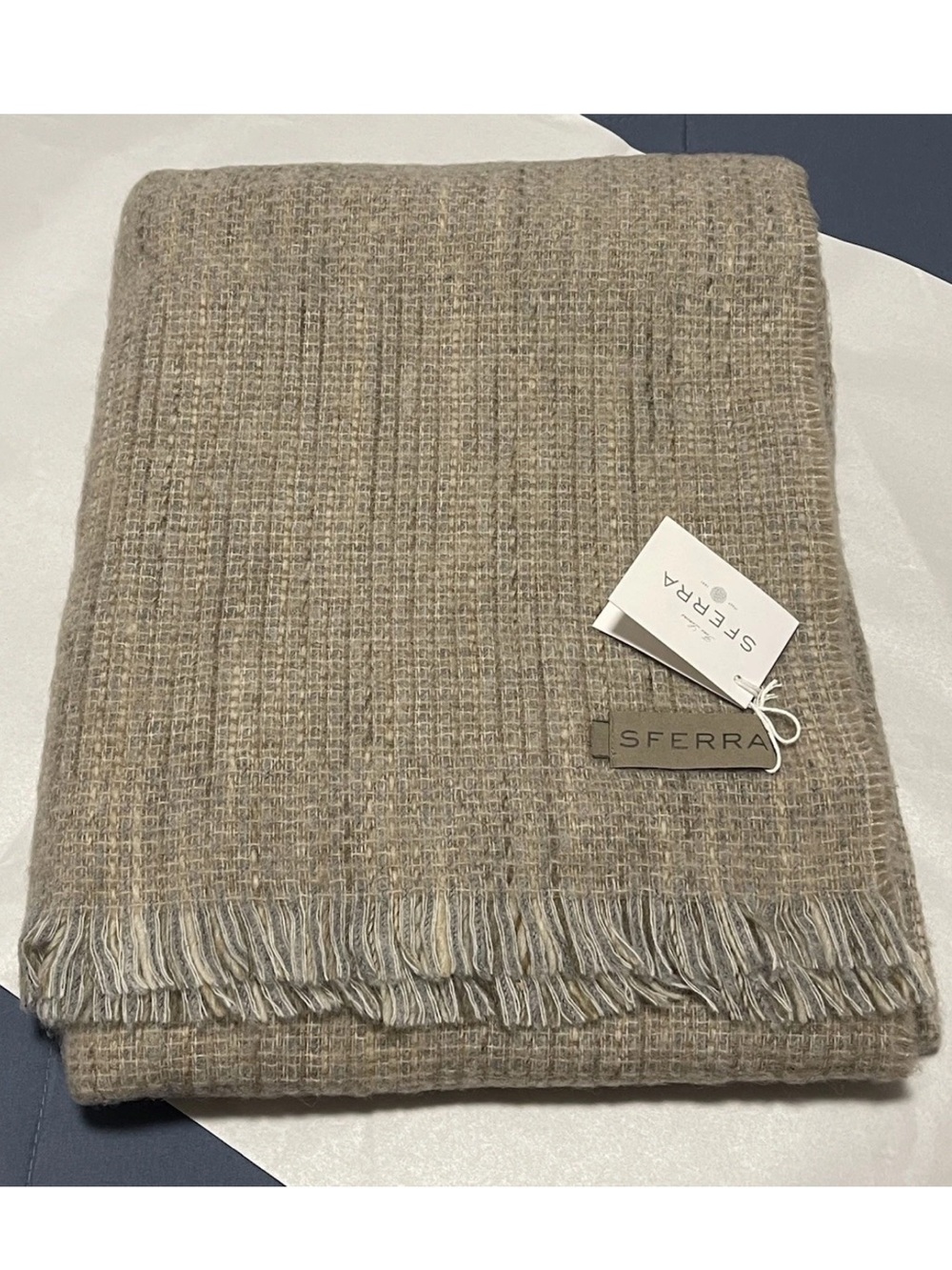 Sferra Gigia Decorative Wool Blend Throw Blanket 53x70” ITALY NEW , Fog